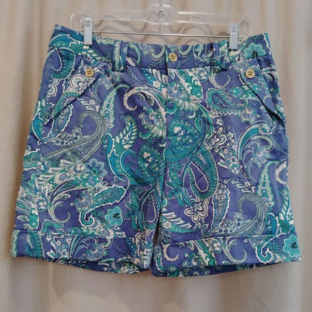 Lauren Ralph Lauren Blue Turquoise Paisley Cuffed Bermuda Shorts - Size 8
